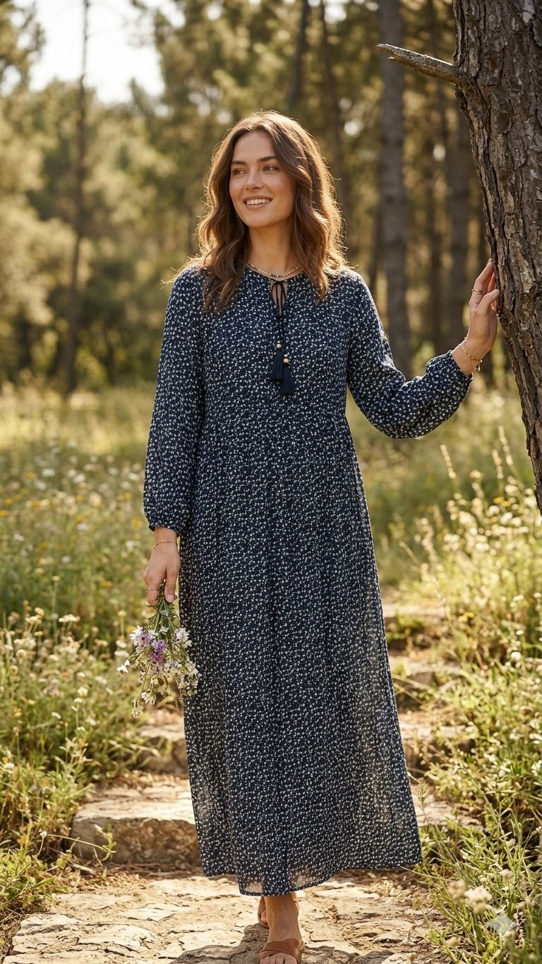 Çiçek Desenli %100 Pamuk Viskon Elbise