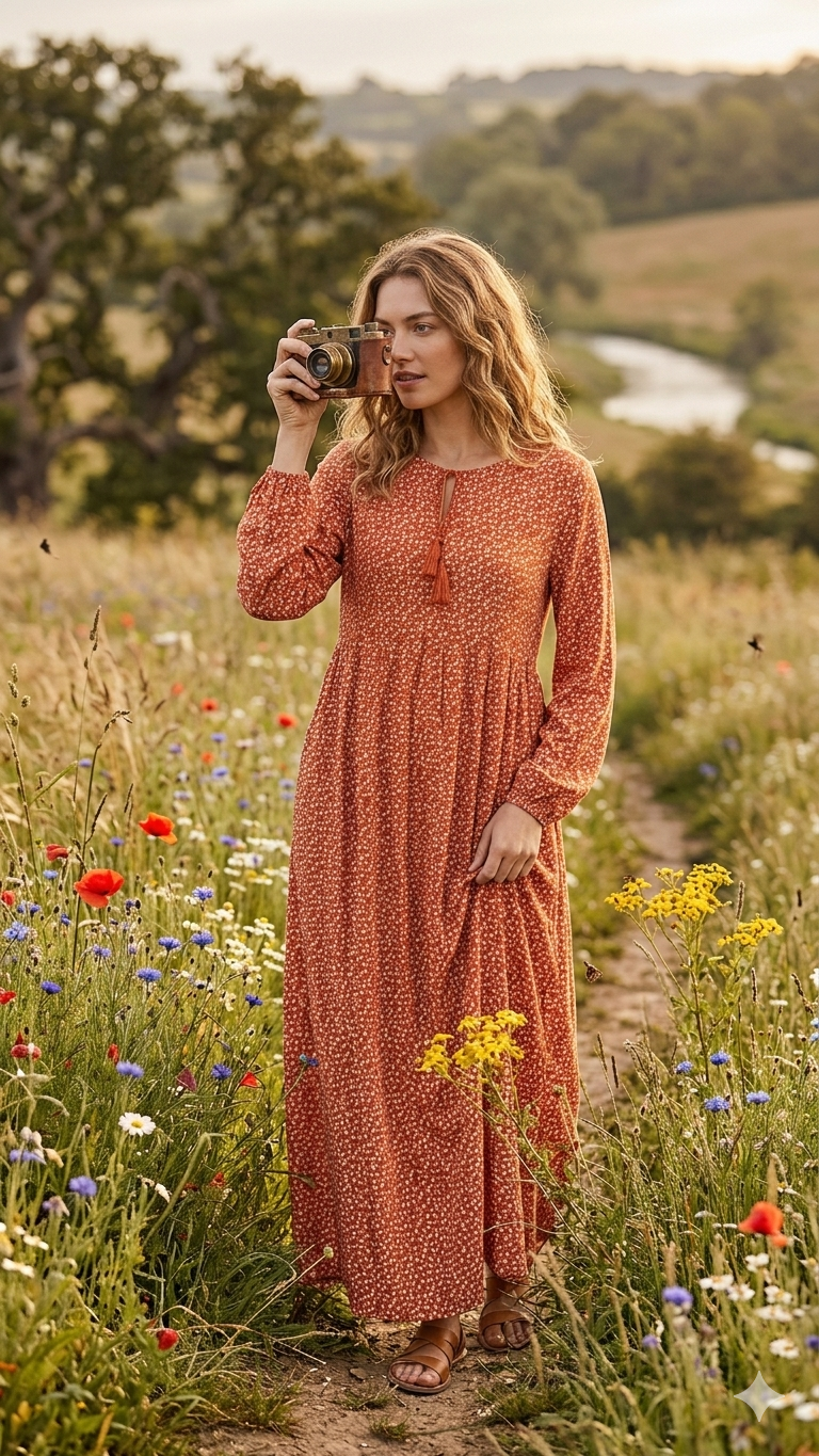 Çiçek Desenli %100 Pamuk Viskon Elbise