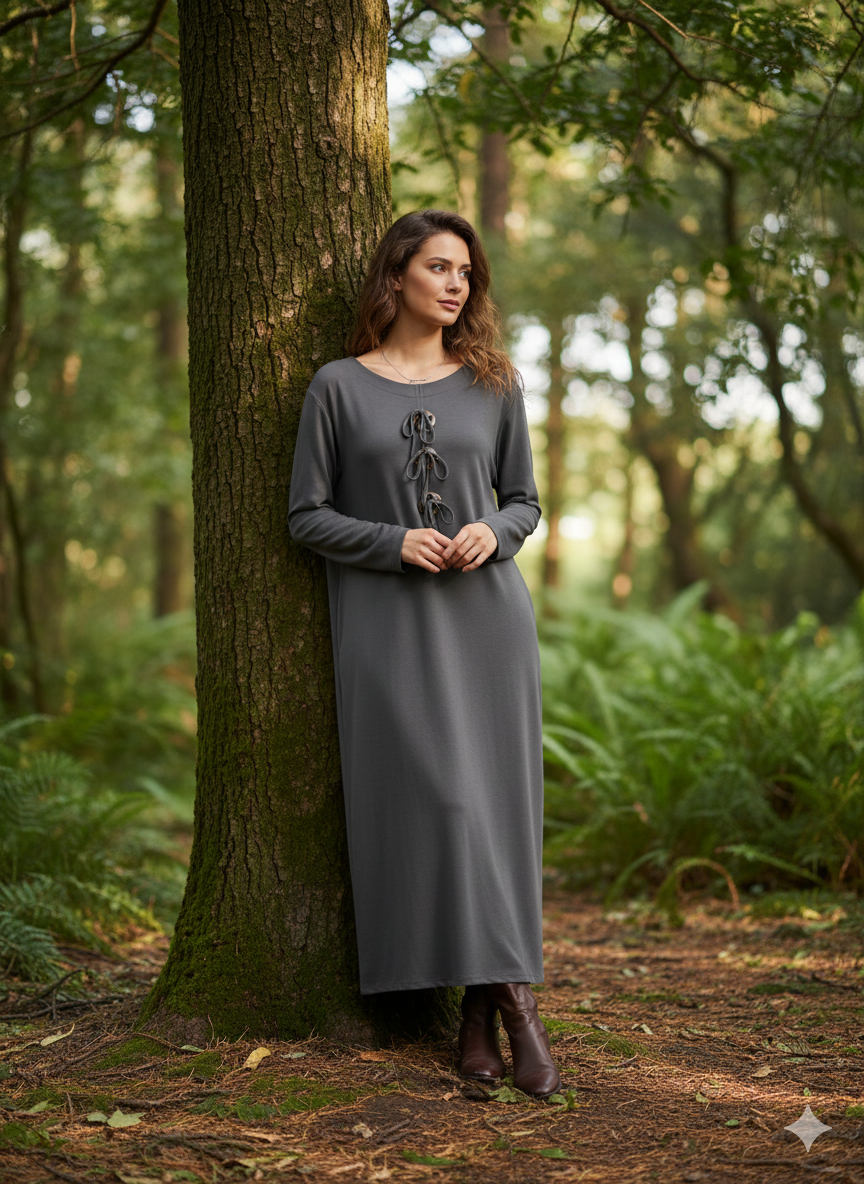 Düğme Detaylı Viskon Elbise