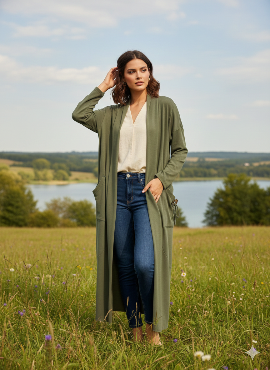 Düğme Detaylı Pamuk Dökümlü Hırka