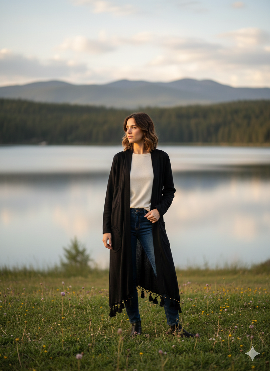 Boncuklu Tasarım Pamuk Hırka - Park Collection
