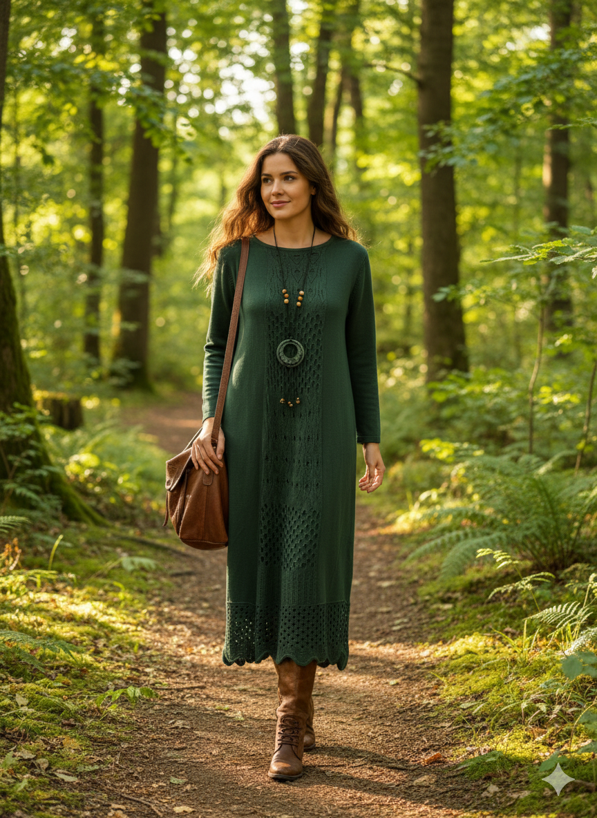 Dantel Detaylı Doğal Doku Elbise