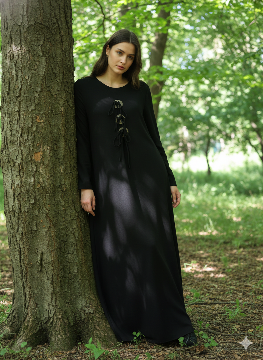 Düğme Detaylı Viskon Elbise