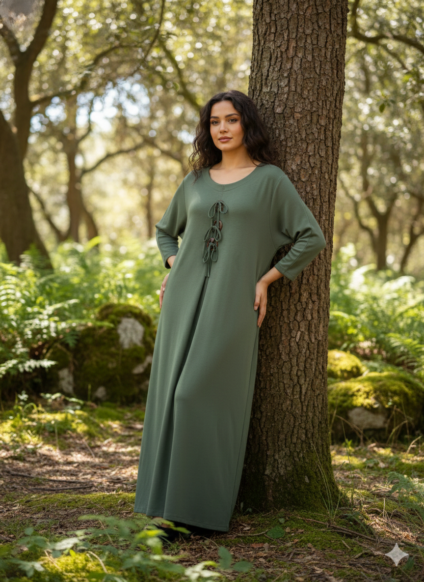 Düğme Detaylı Viskon Elbise