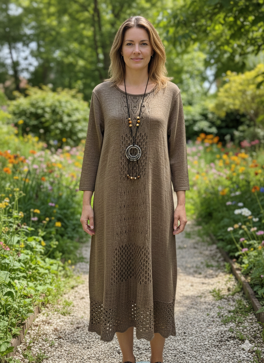 Dantel Detaylı Doğal Doku Elbise