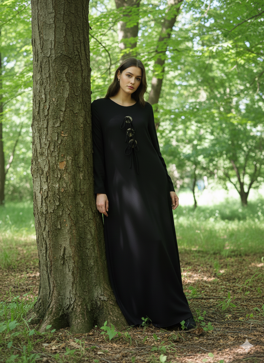 Düğme Detaylı Viskon Elbise