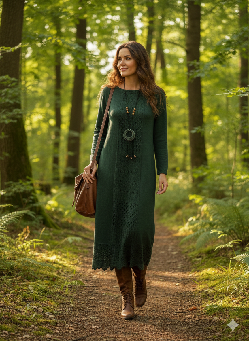 Dantel Detaylı Doğal Doku Elbise