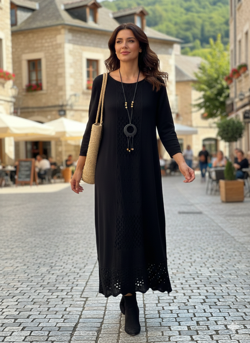 Dantel Detaylı Doğal Doku Elbise