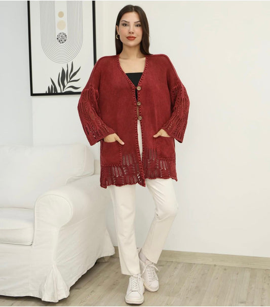 Ara Boy Cep Detaylı %100 Pamuk Hırka