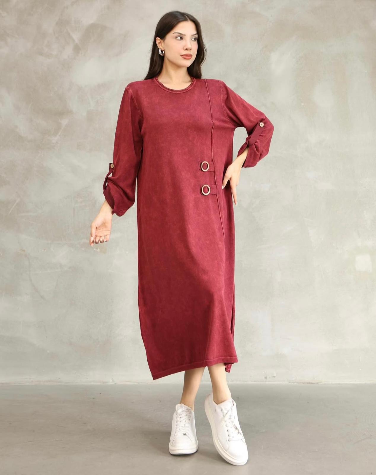 Two-Button 100% Cotton Woven Dress-Tunic Mid Length