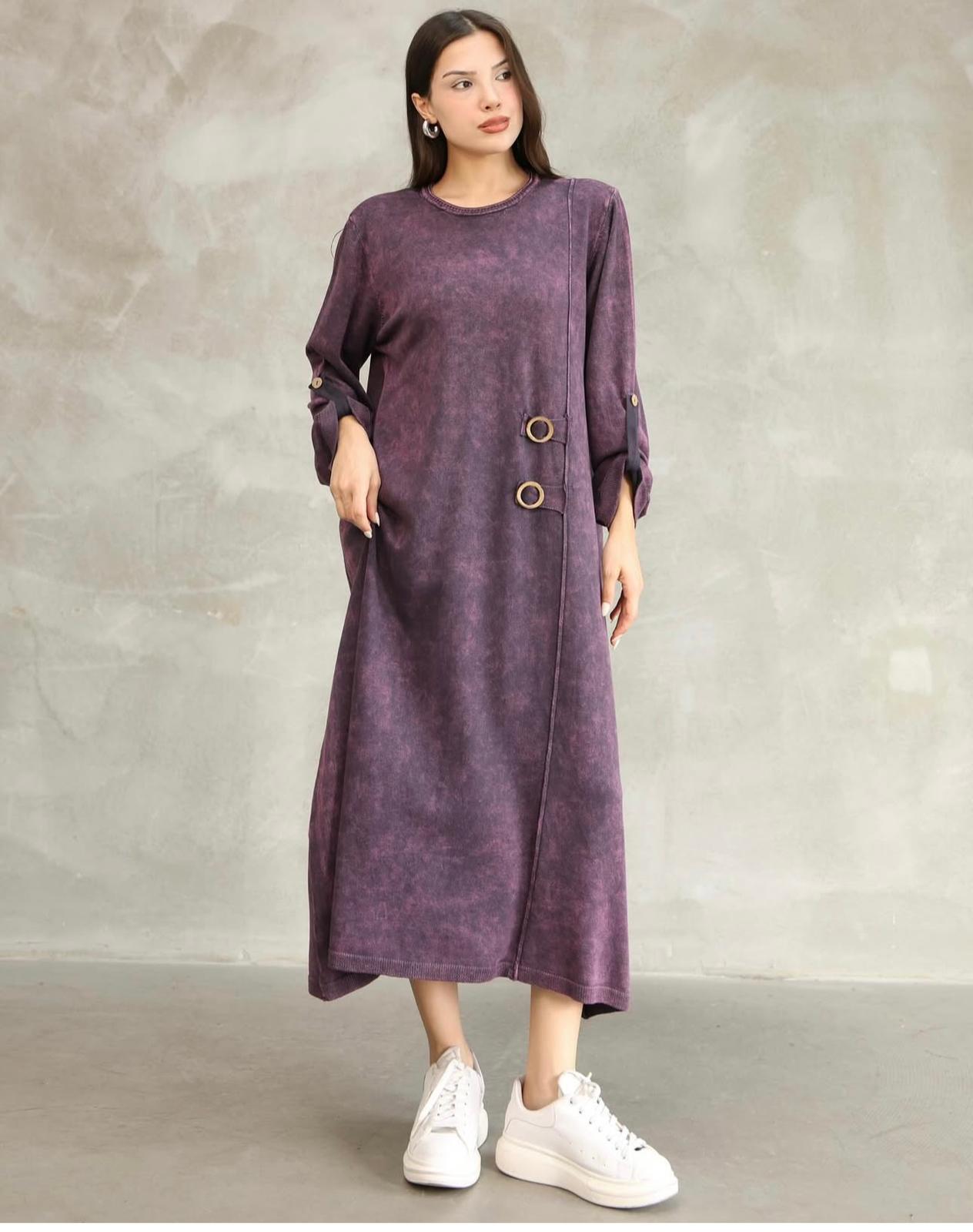 Two-Button 100% Cotton Woven Dress-Tunic Mid Length