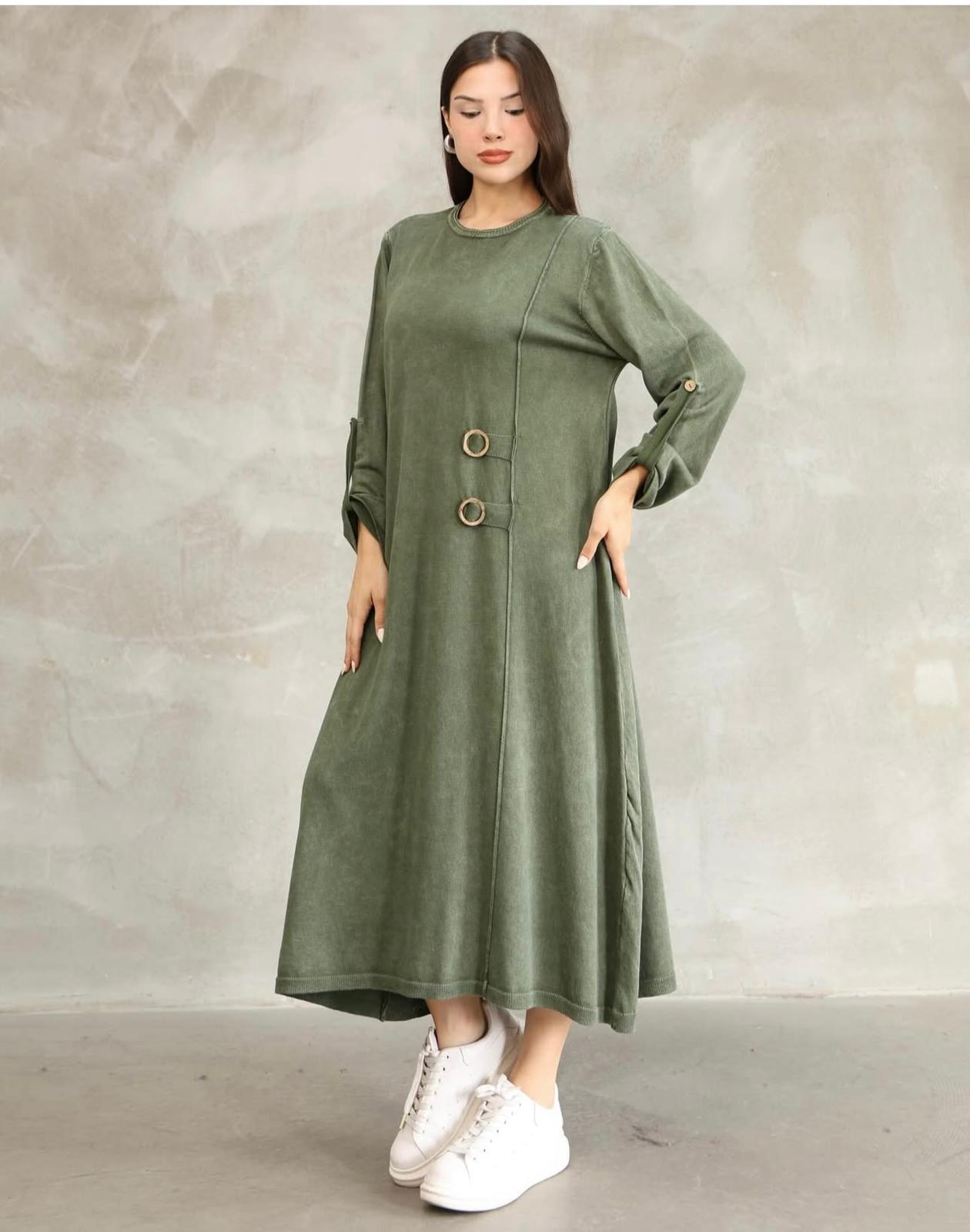 Two-Button 100% Cotton Woven Dress-Tunic Mid Length