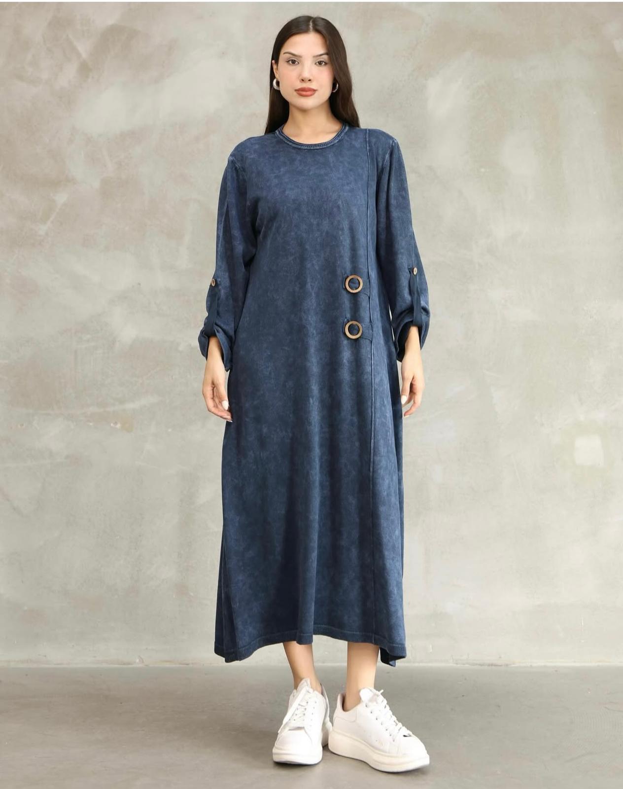 Two-Button 100% Cotton Woven Dress-Tunic Mid Length