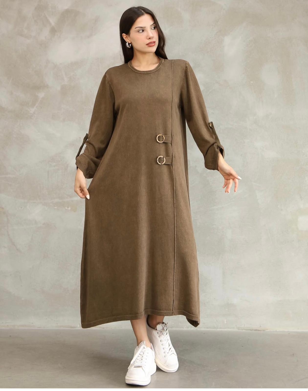 Two-Button 100% Cotton Woven Dress-Tunic Mid Length