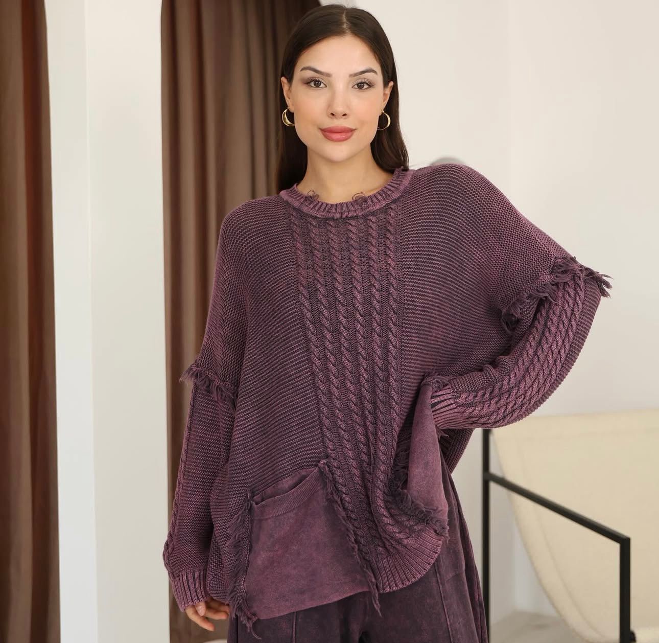 Flowy 100% Cotton Sweater with Top Pocket