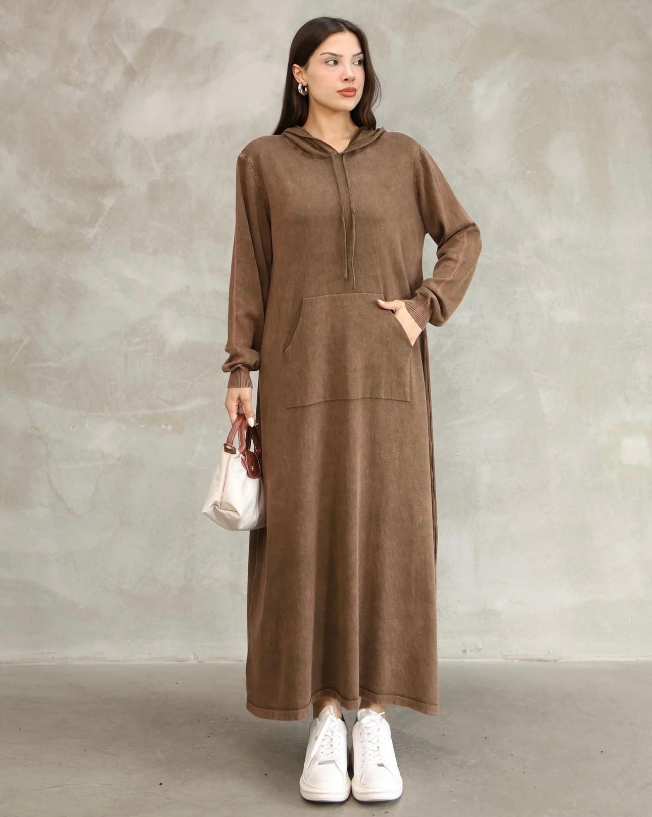100% Cotton Dress with Hooded Pocket Detail