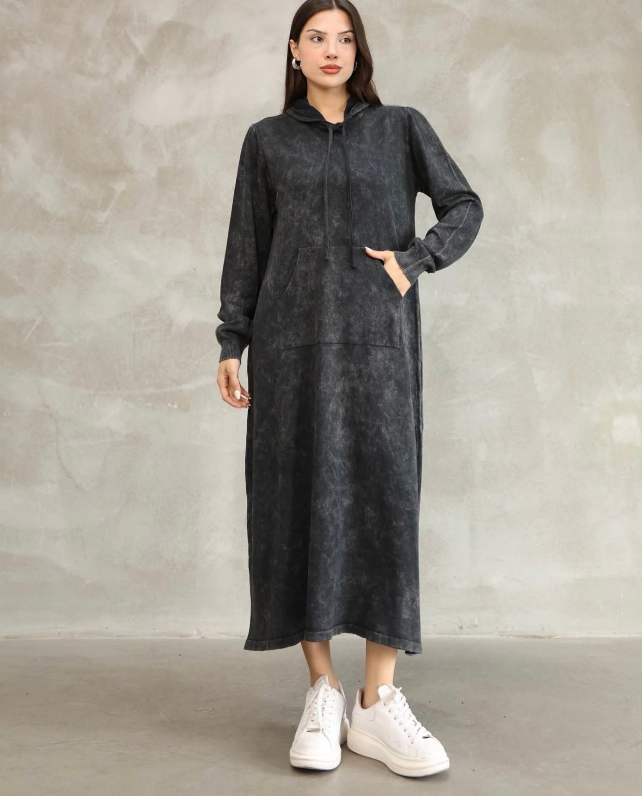 100% Cotton Dress with Hooded Pocket Detail