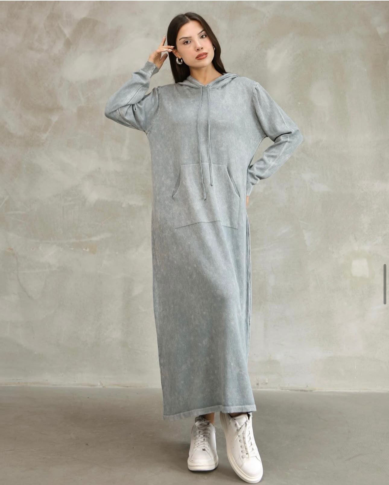 100% Cotton Dress with Hooded Pocket Detail