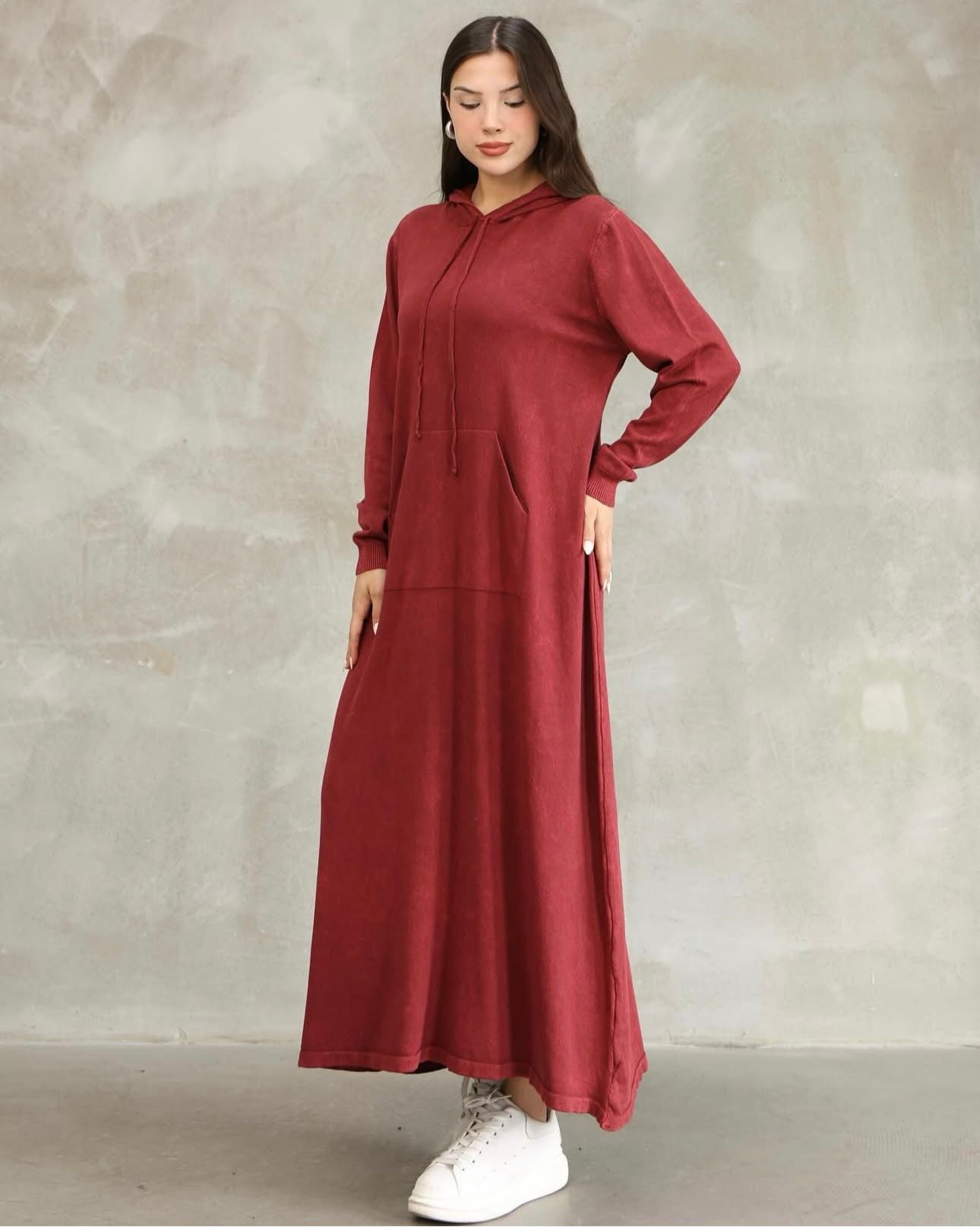 100% Cotton Dress with Hooded Pocket Detail