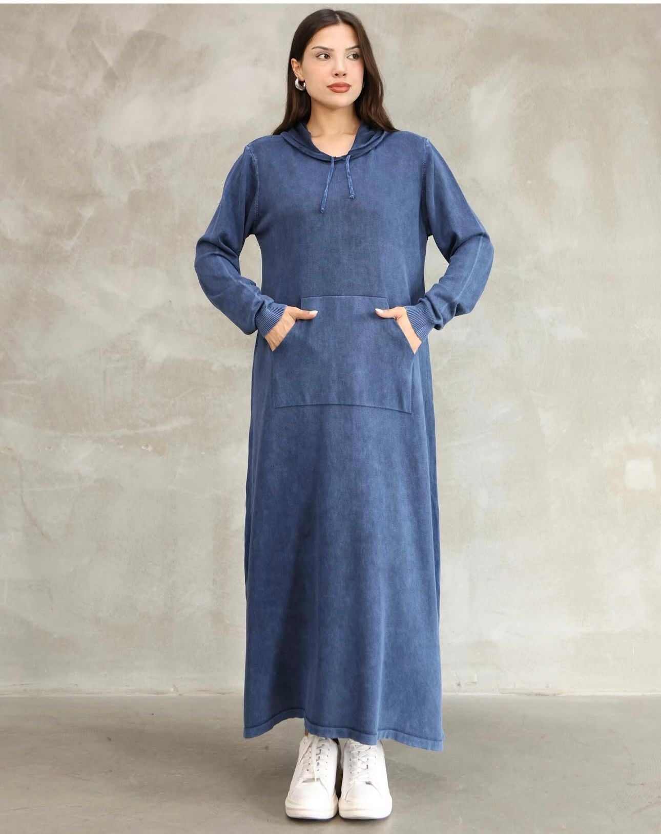 100% Cotton Dress with Hooded Pocket Detail