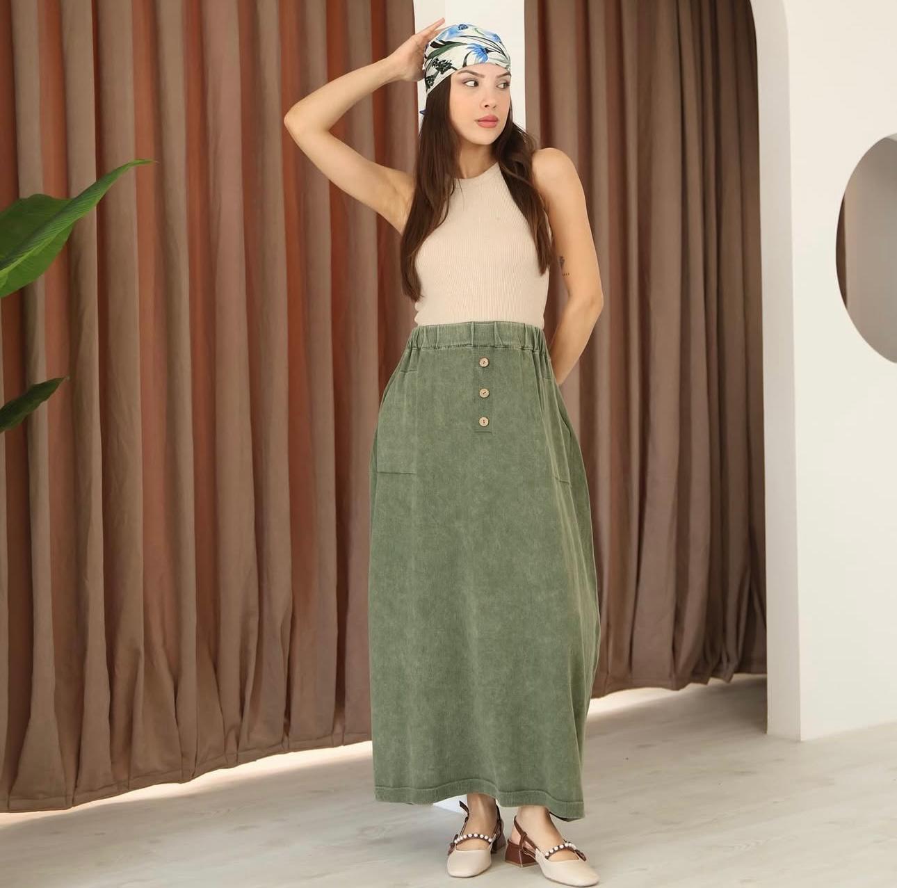 Three-Button 100% Cotton Skirt