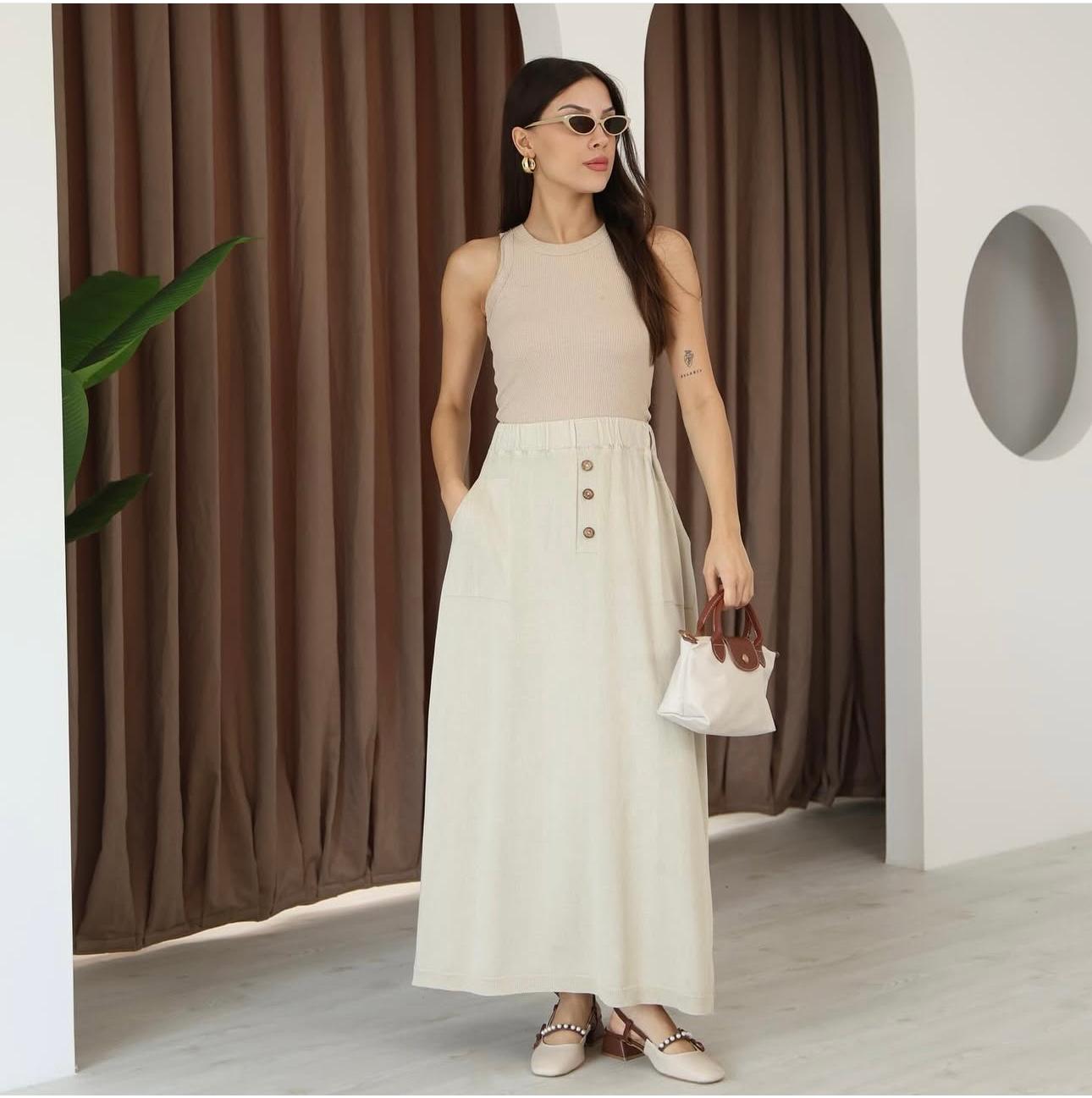 Three-Button 100% Cotton Skirt