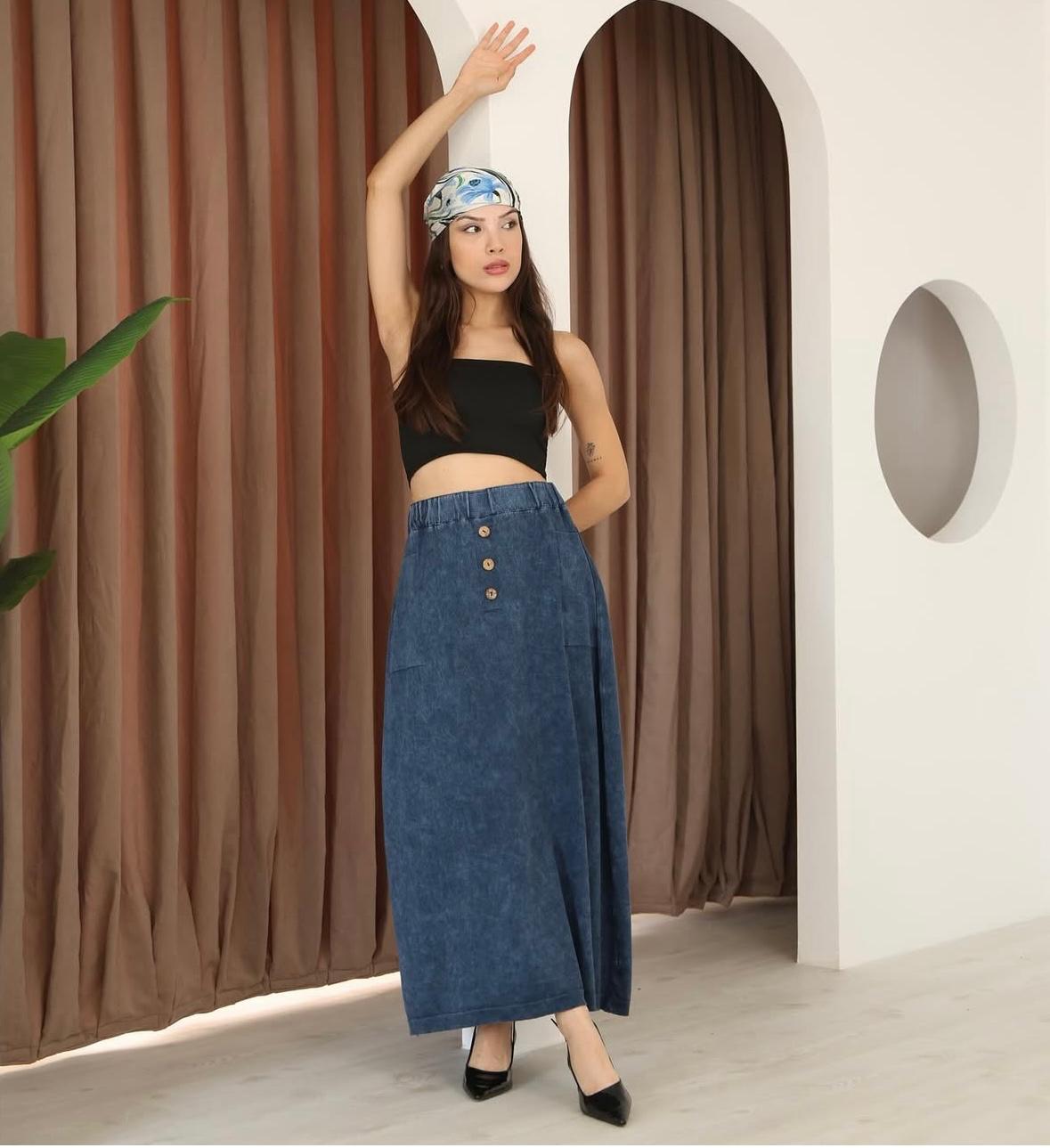 Three-Button 100% Cotton Skirt