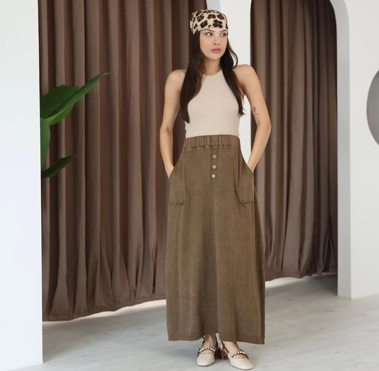 Three-Button 100% Cotton Skirt