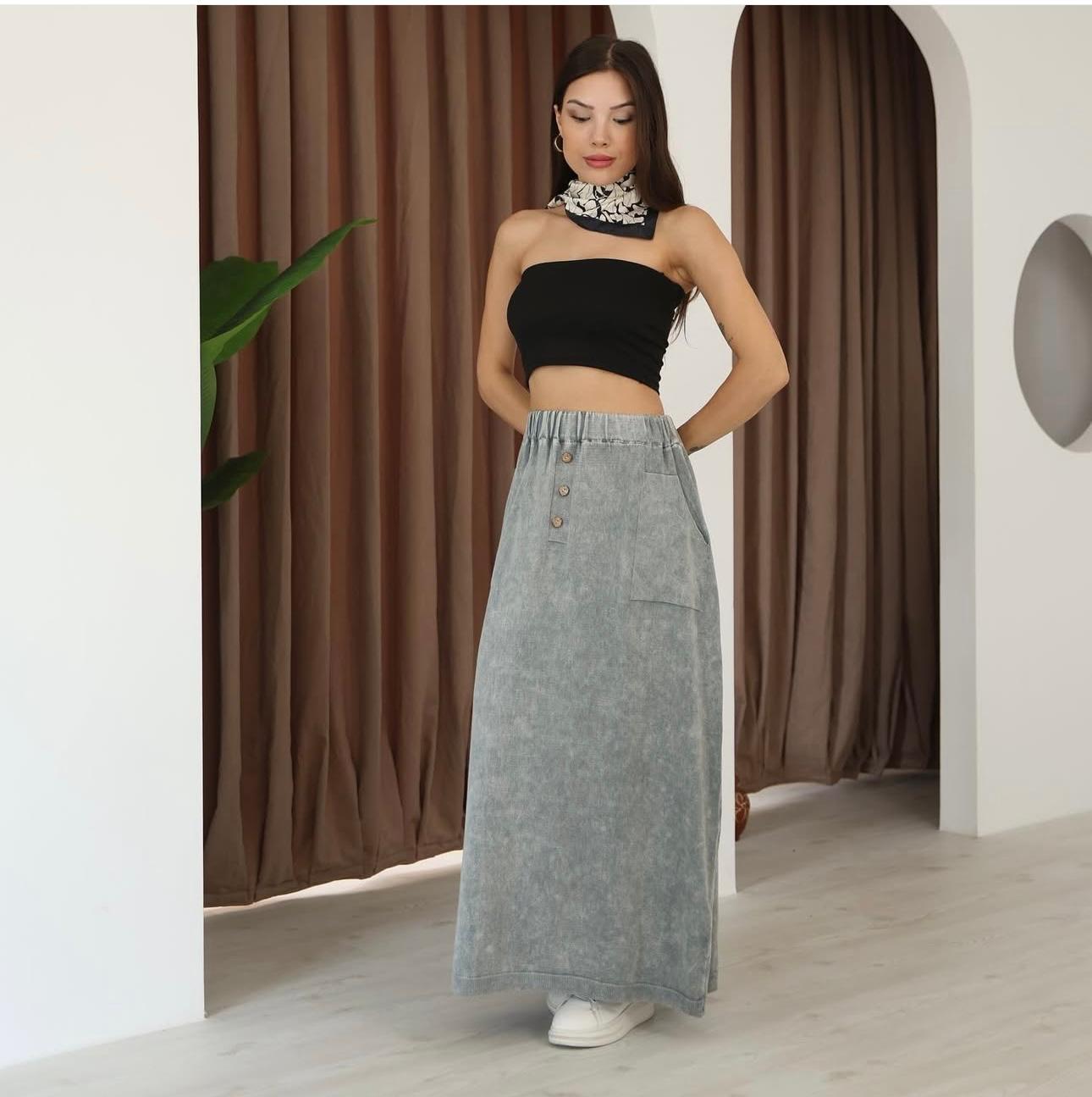 Three-Button 100% Cotton Skirt