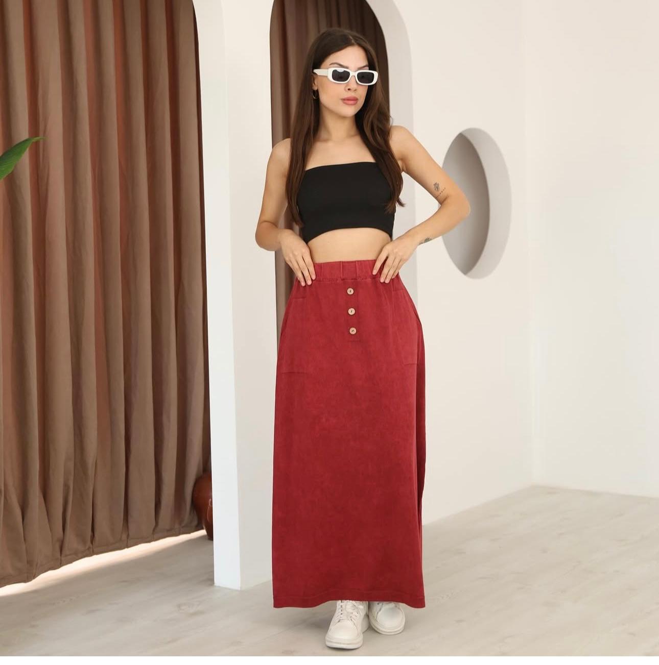 Three-Button 100% Cotton Skirt