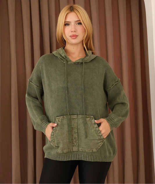 Kapüşonlu Cep Detaylı %100 Pamuk Dokuma Sweatshirt