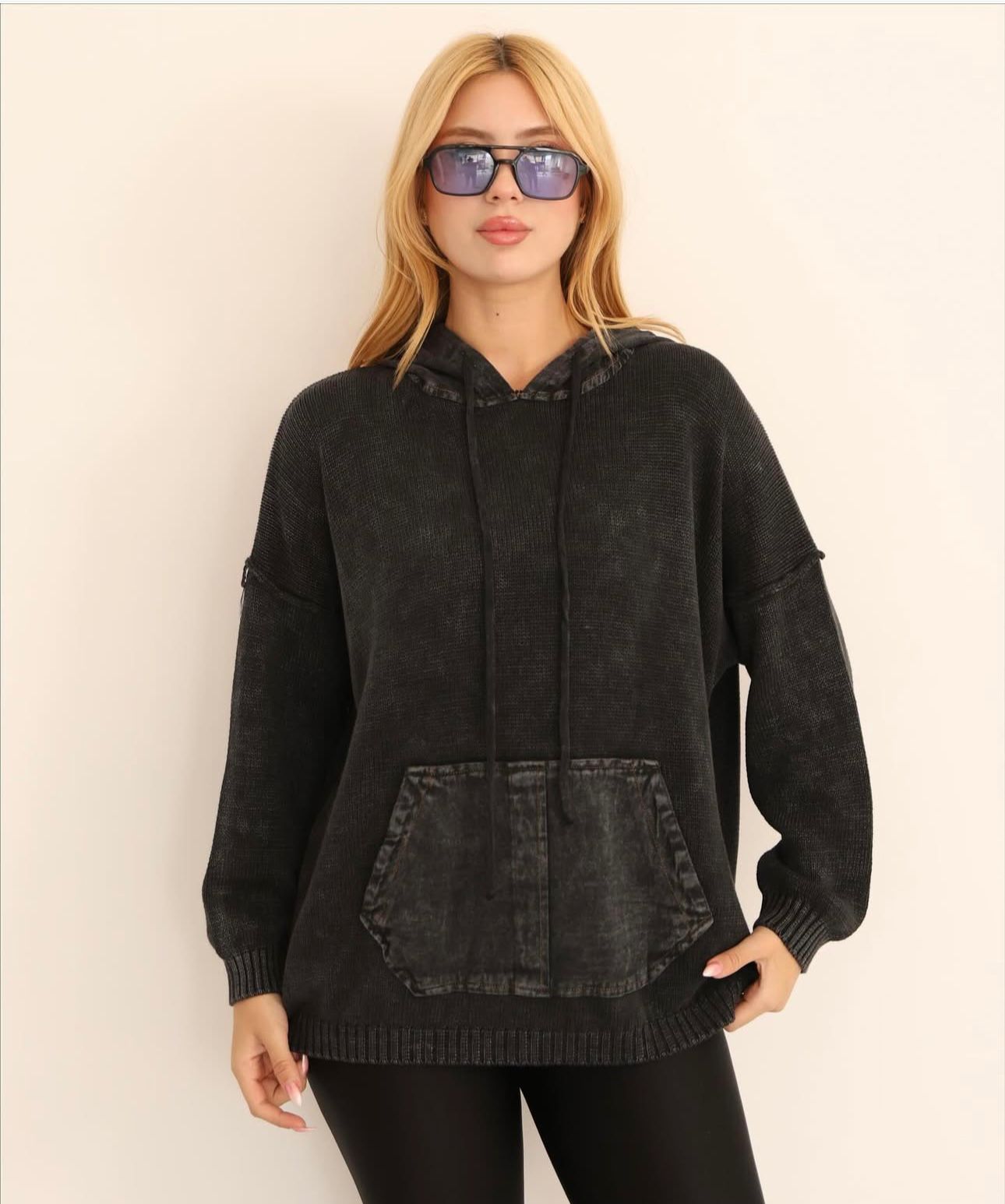 100% Cotton Woven Sweatshirt with Hooded Pocket Detail