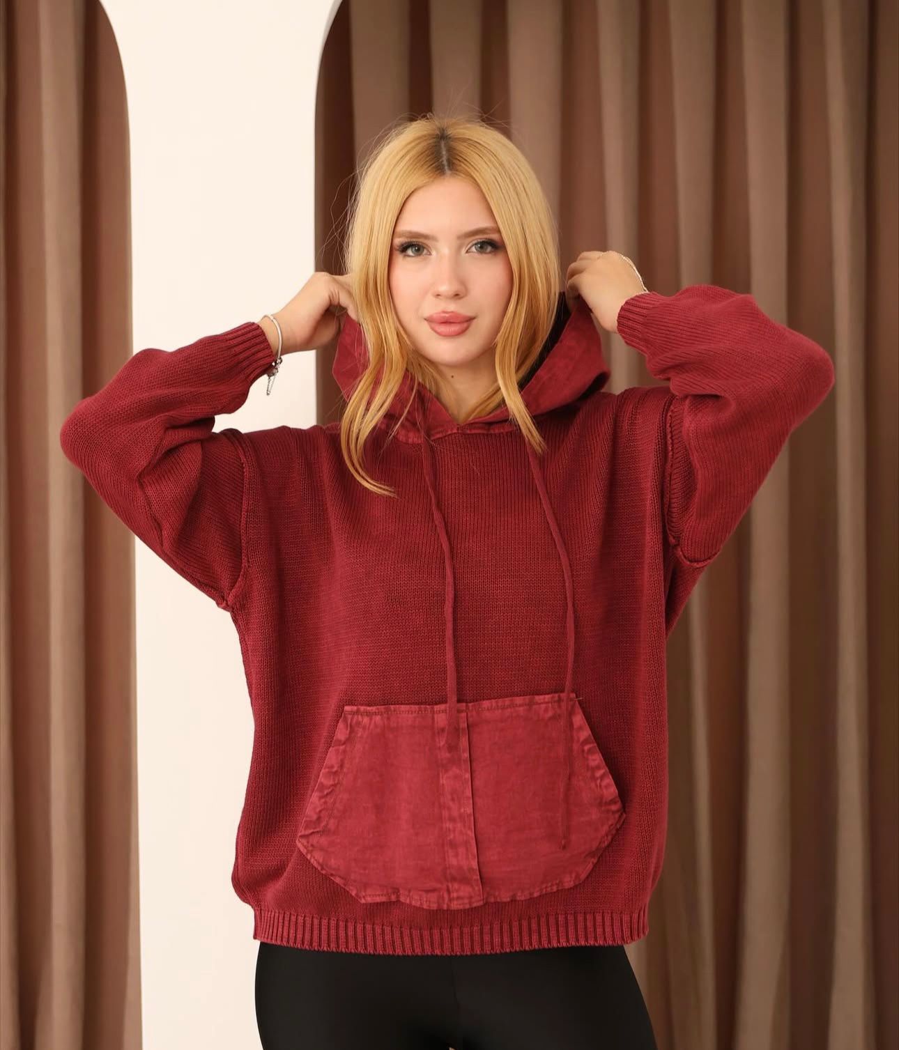 100% Cotton Woven Sweatshirt with Hooded Pocket Detail