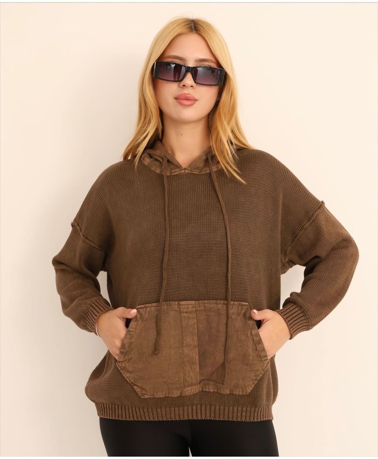 100% Cotton Woven Sweatshirt with Hooded Pocket Detail