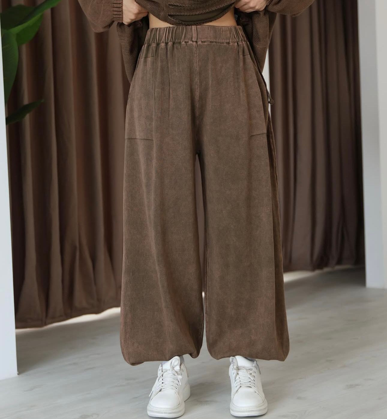 100% Cotton Trousers with Elastic Ankles