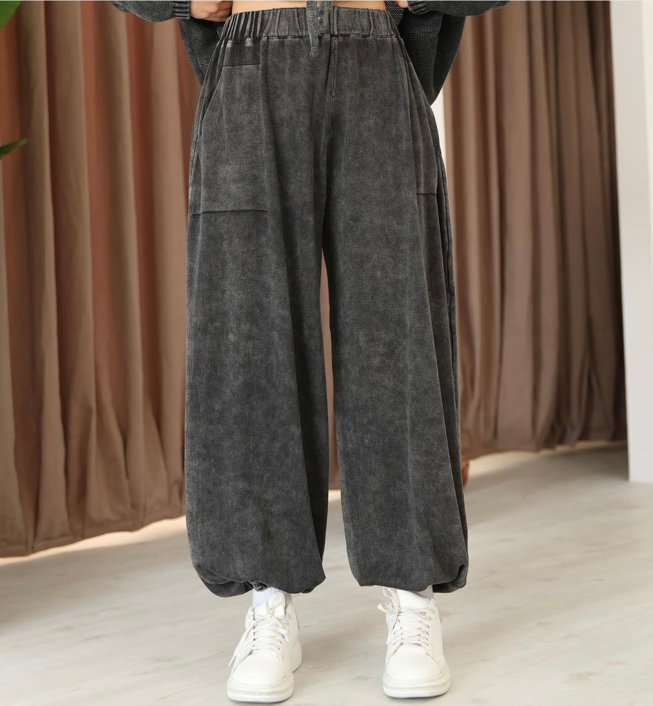 100% Cotton Trousers with Elastic Ankles