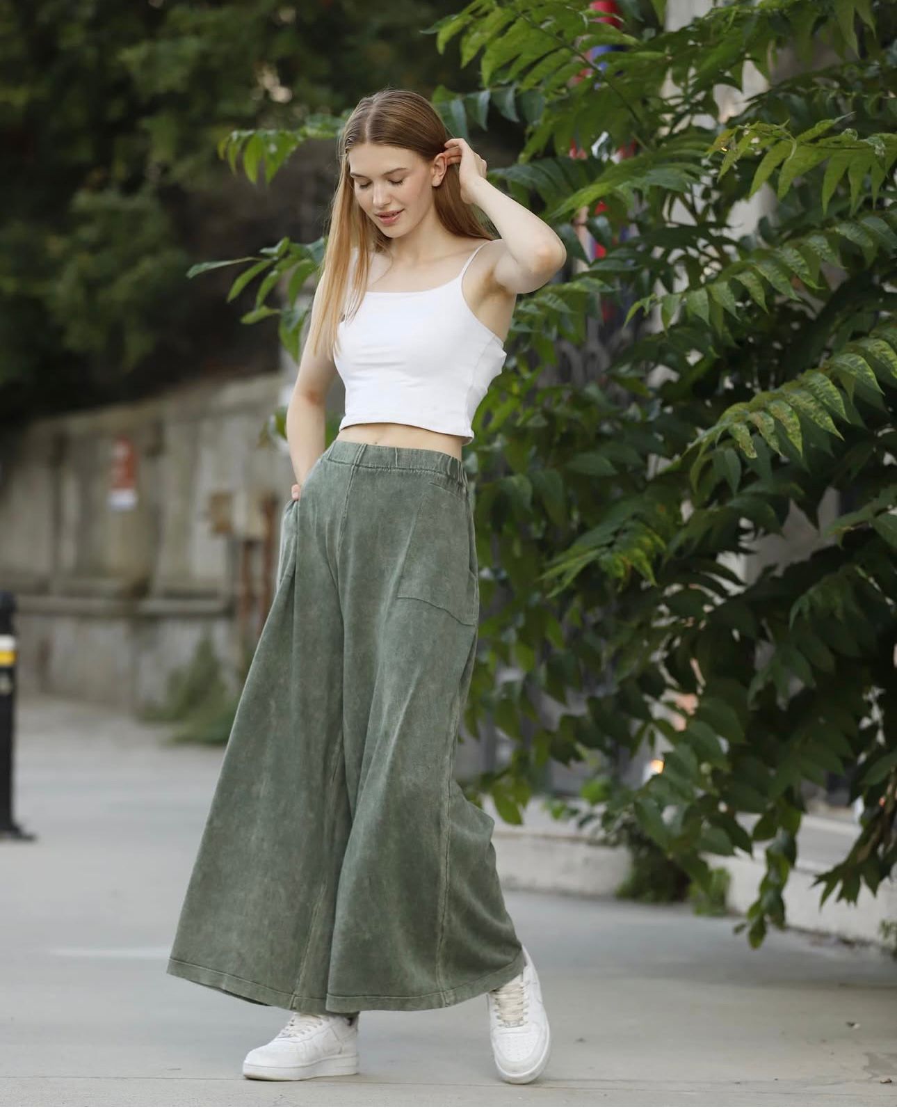 Wide Leg Flowy 100% Cotton Woven Trousers