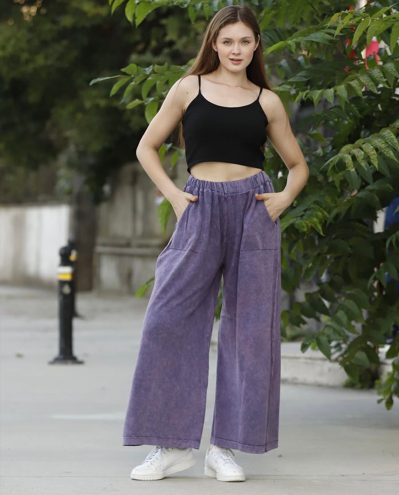 Wide Leg Flowy 100% Cotton Woven Trousers