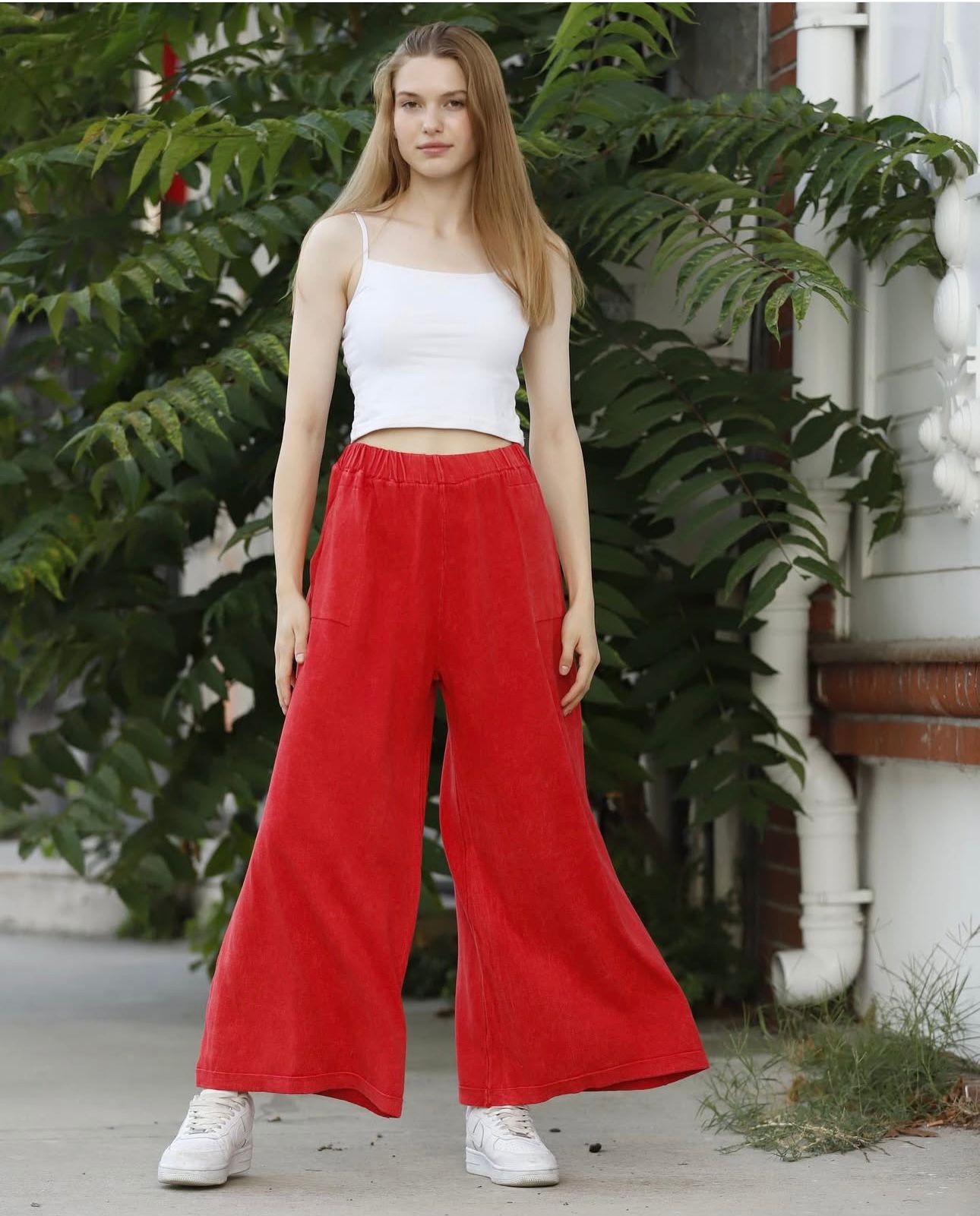 Wide Leg Flowy 100% Cotton Woven Trousers