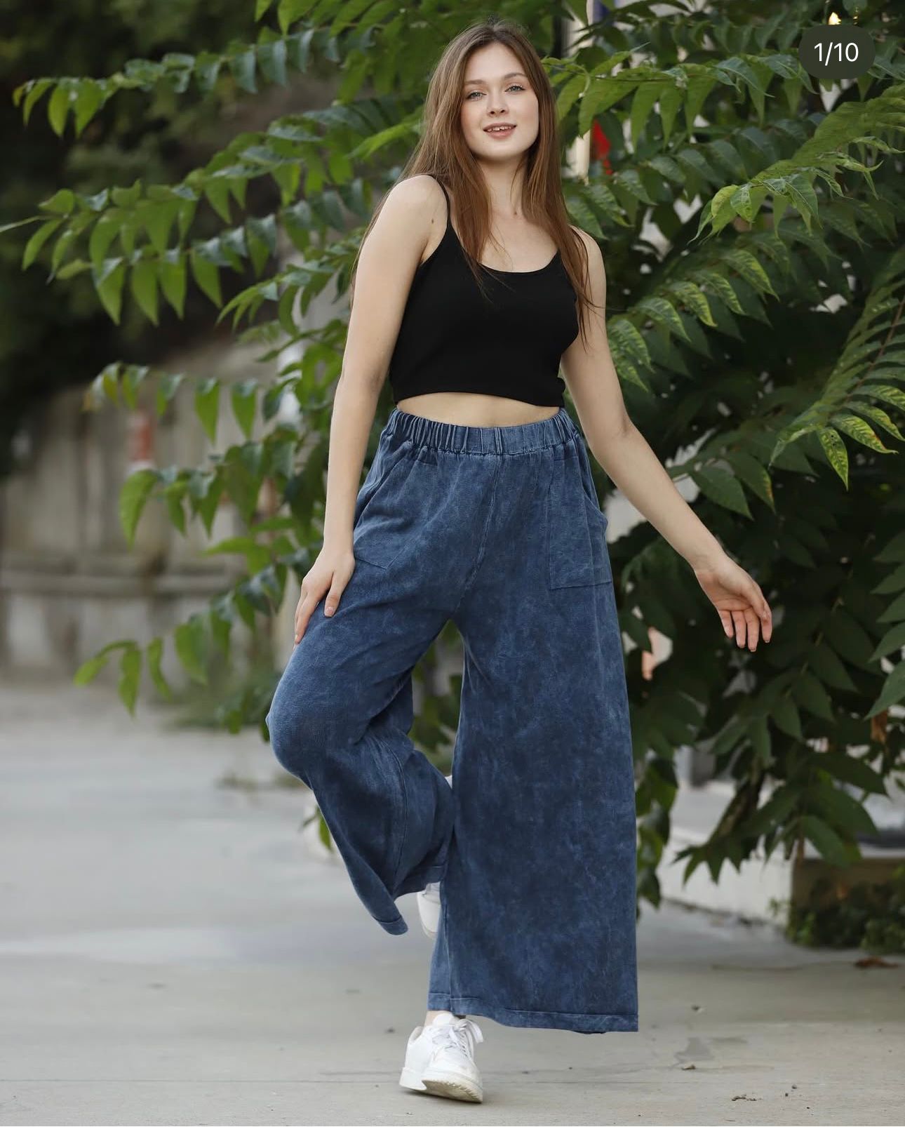Wide Leg Flowy 100% Cotton Woven Trousers