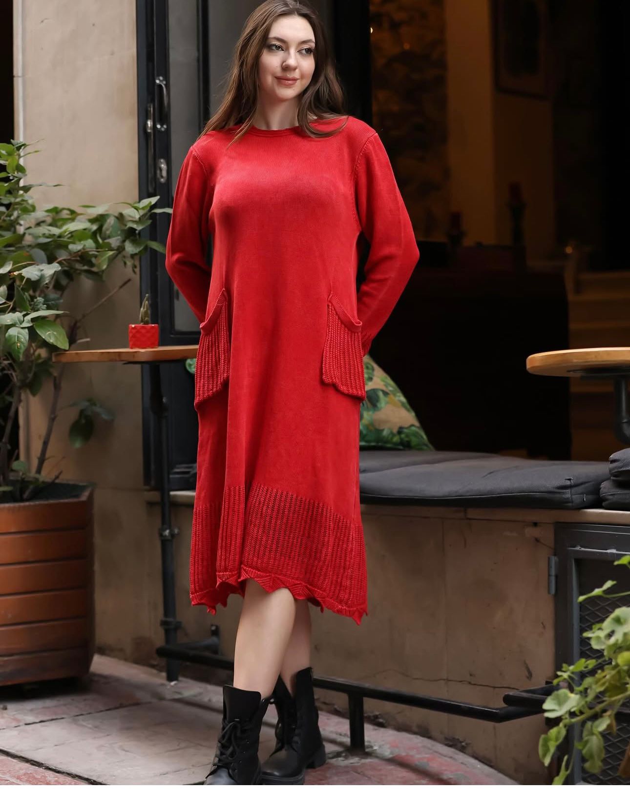 100% Cotton Knee-Length Tunic with Pockets
