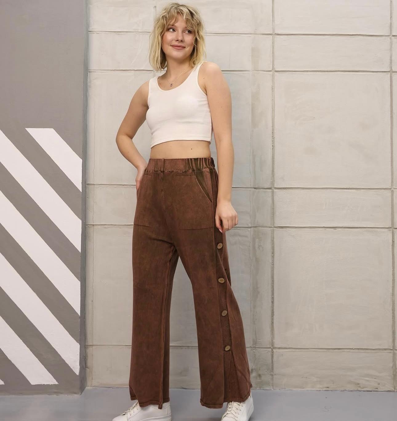 Yandan Düğme Detaylı %100 Pamuk Pantolon