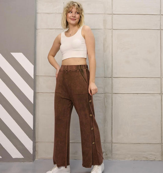 Yandan Düğme Detaylı %100 Pamuk Pantolon