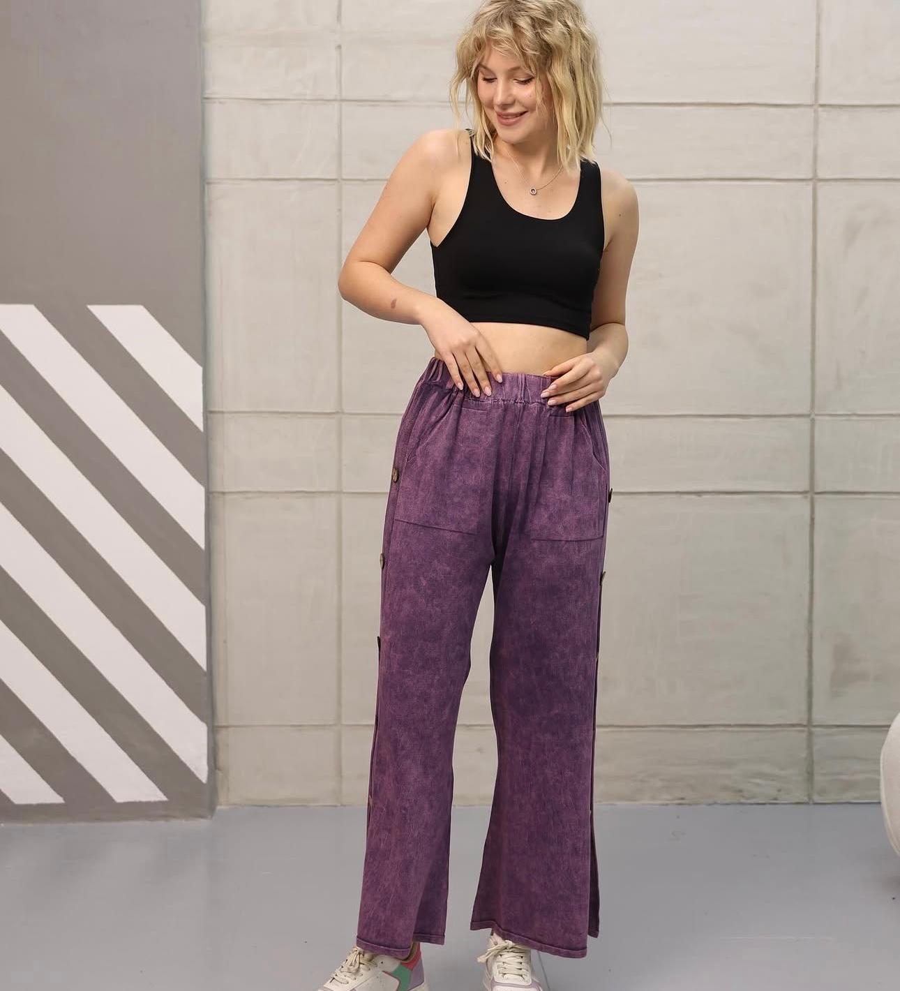 Yandan Düğme Detaylı %100 Pamuk Pantolon