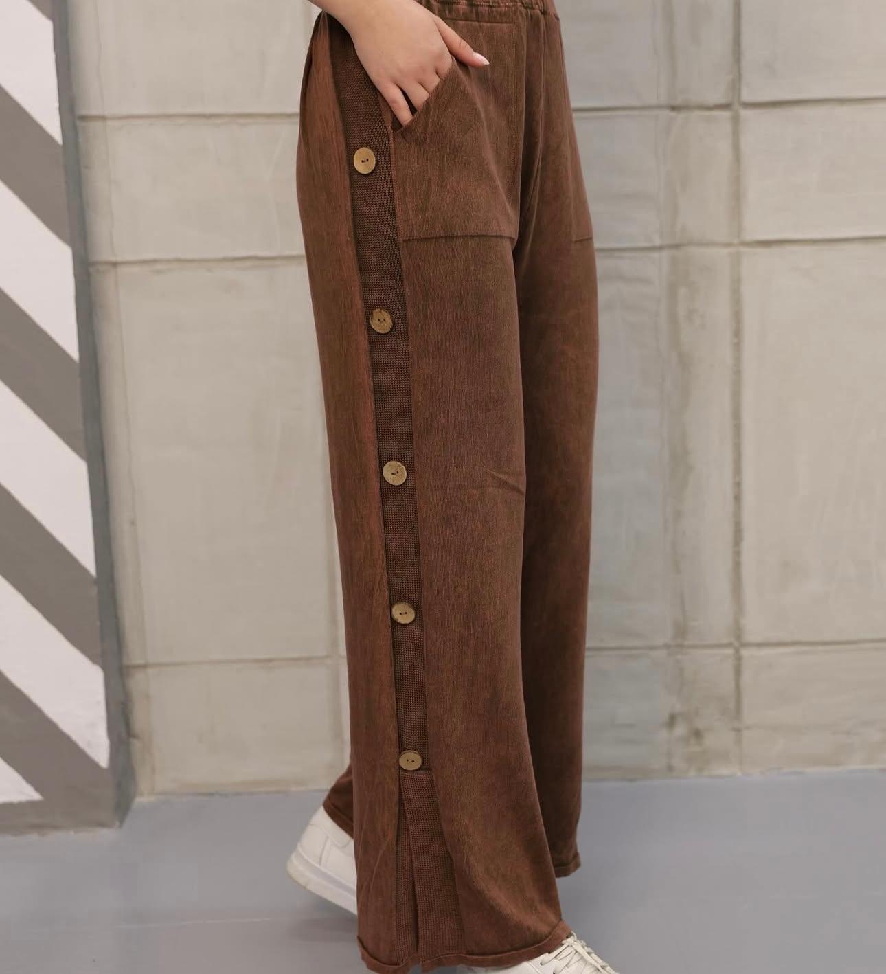 Yandan Düğme Detaylı %100 Pamuk Pantolon