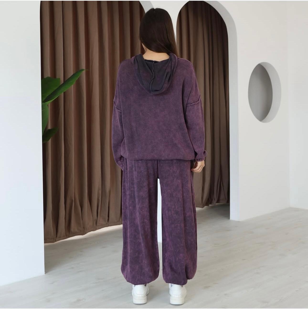 Kapüşon Detaylı Dökümlü %100 Pamuk Etnik Kazak