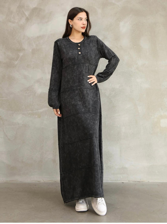 Sade %100 Pamuk Uzun Elbise