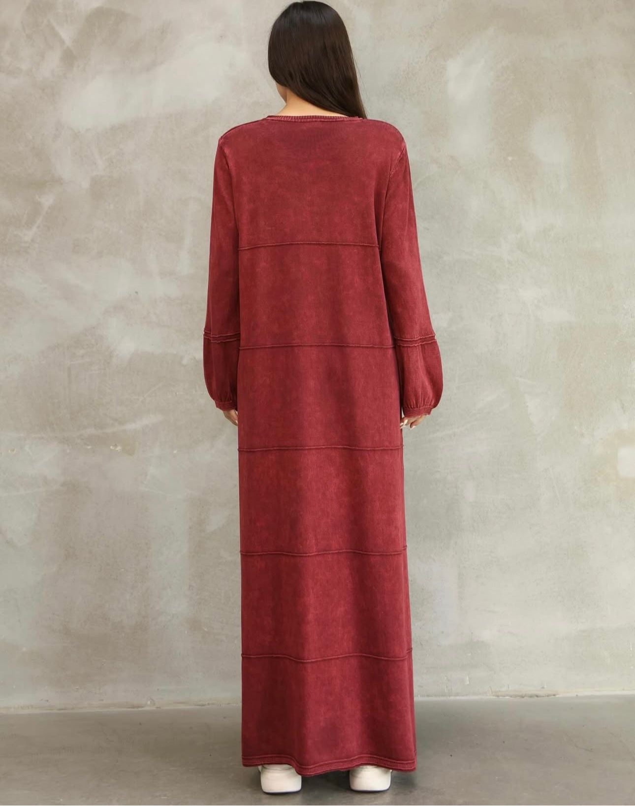 Sade %100 Pamuk Uzun Elbise