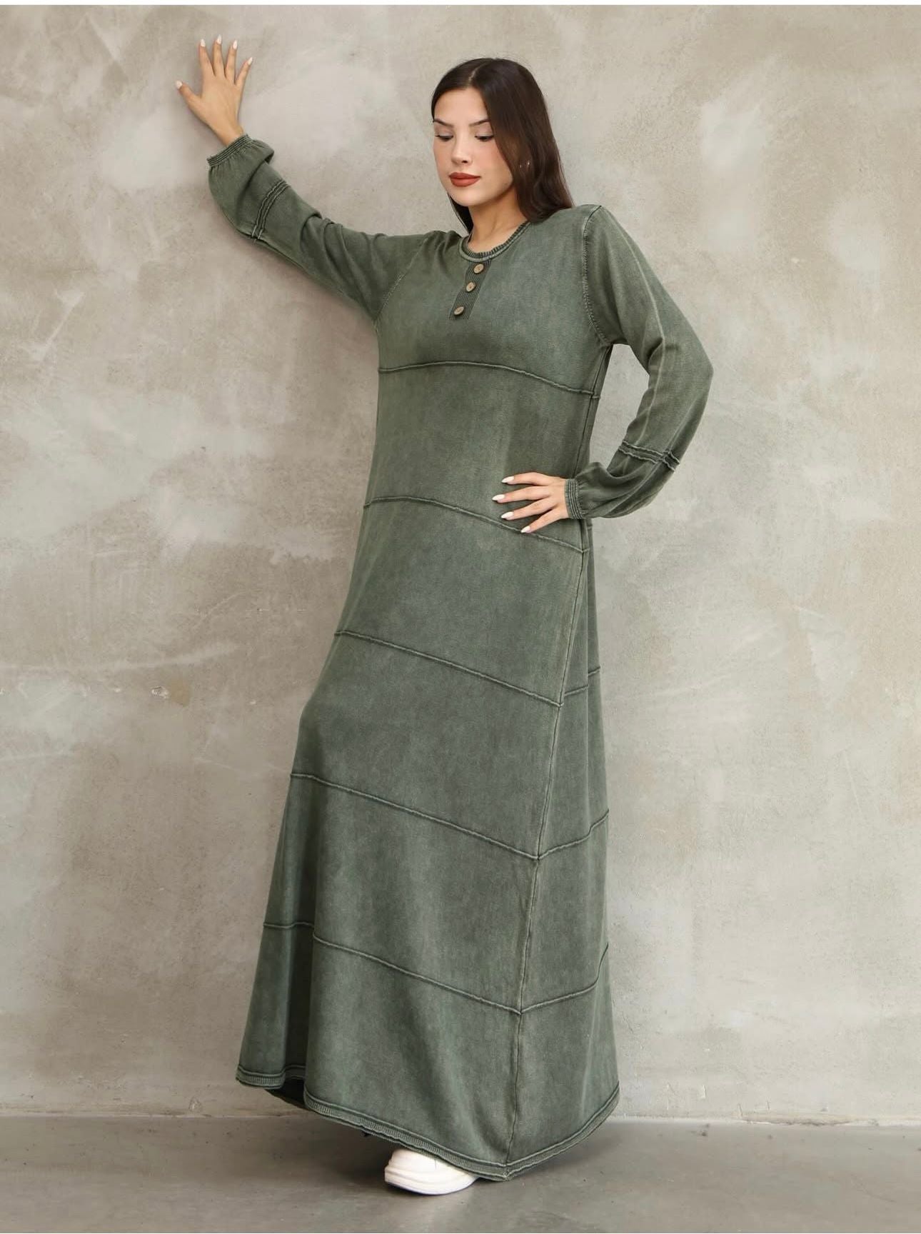 Sade %100 Pamuk Uzun Elbise