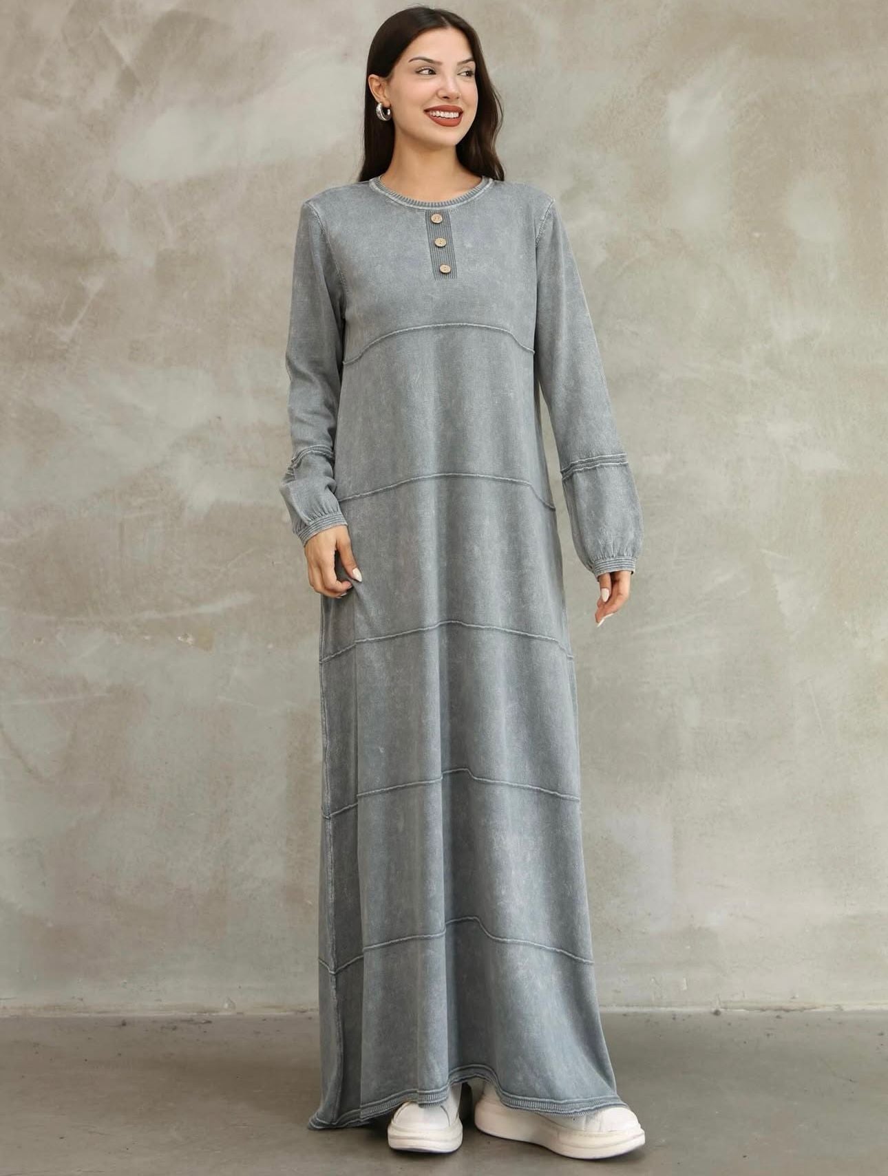 Sade %100 Pamuk Uzun Elbise